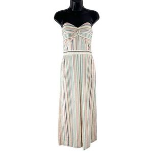 Parker Bohemian Strapless Striped Wide Leg Jumpsuit Cream‎ Multicolor Size 6